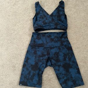 Onzie Navy Tie Dye Active Set - Crossover Bra and Matching Biker Shorts